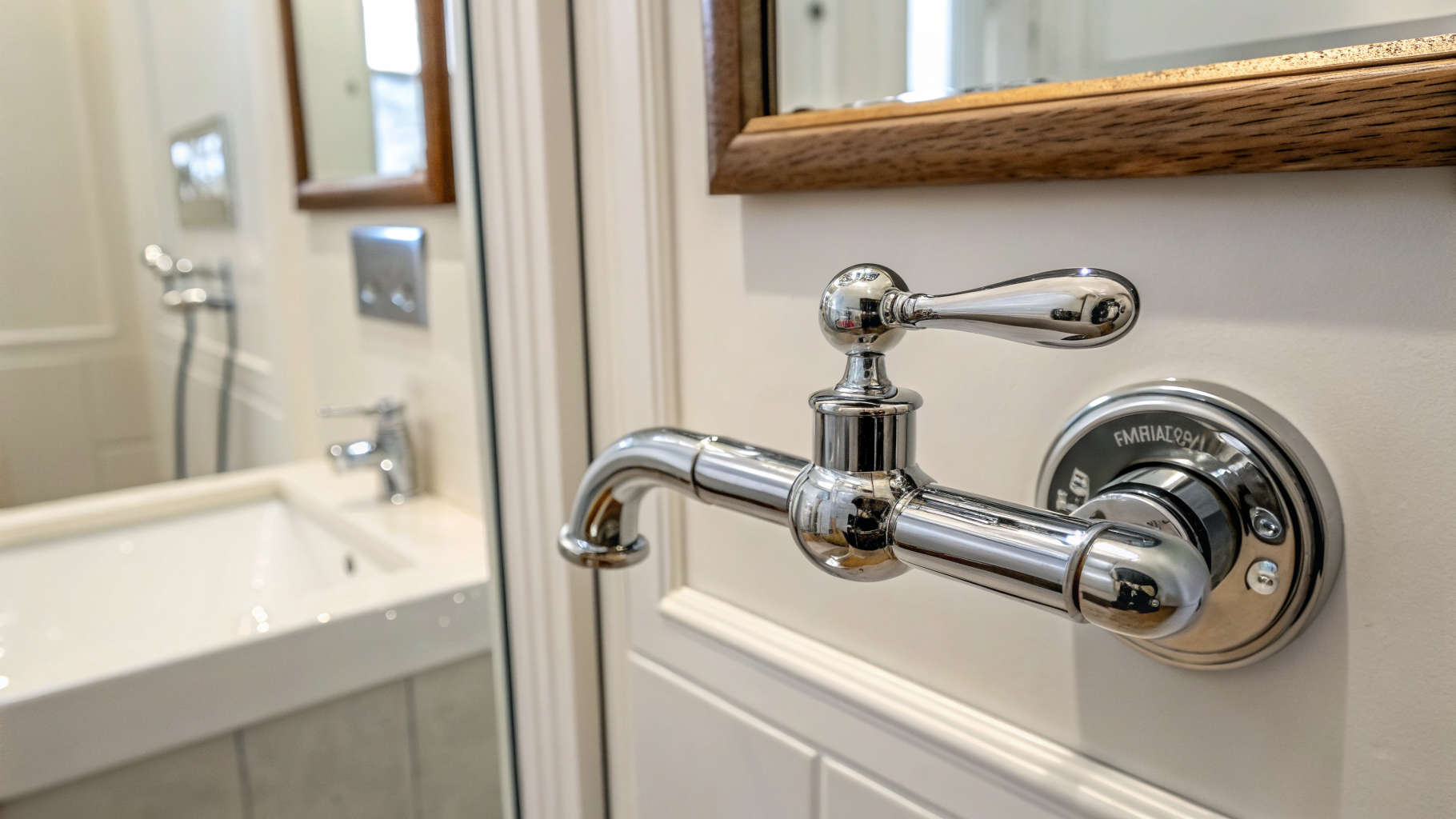 Restored chrome bathroom tap and door handle with a mirror finish after household chrome plating