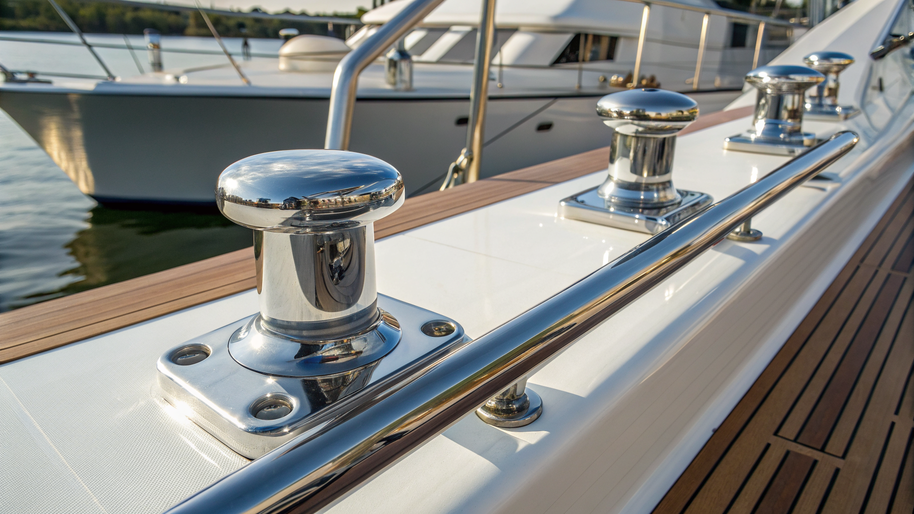 Re-plated marine chrome deck fittings and rails with a mirror finish