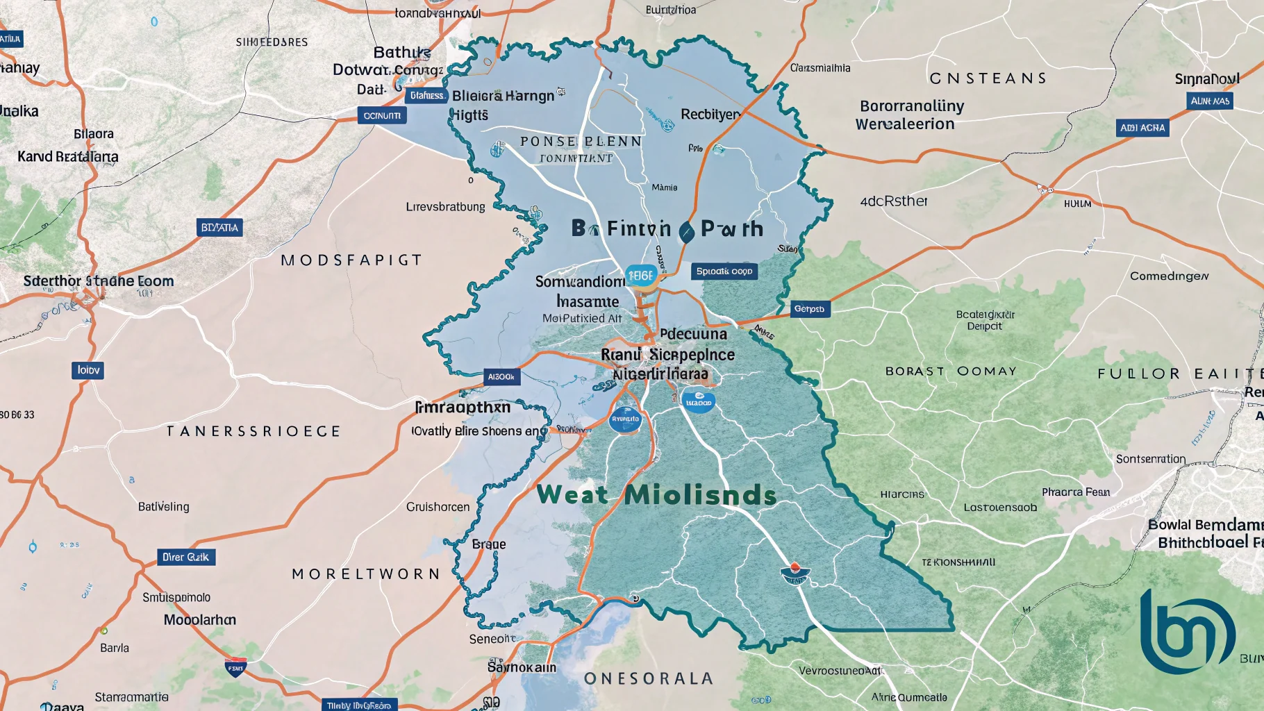 Service coverage map displaying Birmingham and West Midlands region with surrounding neighbourhoods and motorway networks, no humans appears in the image