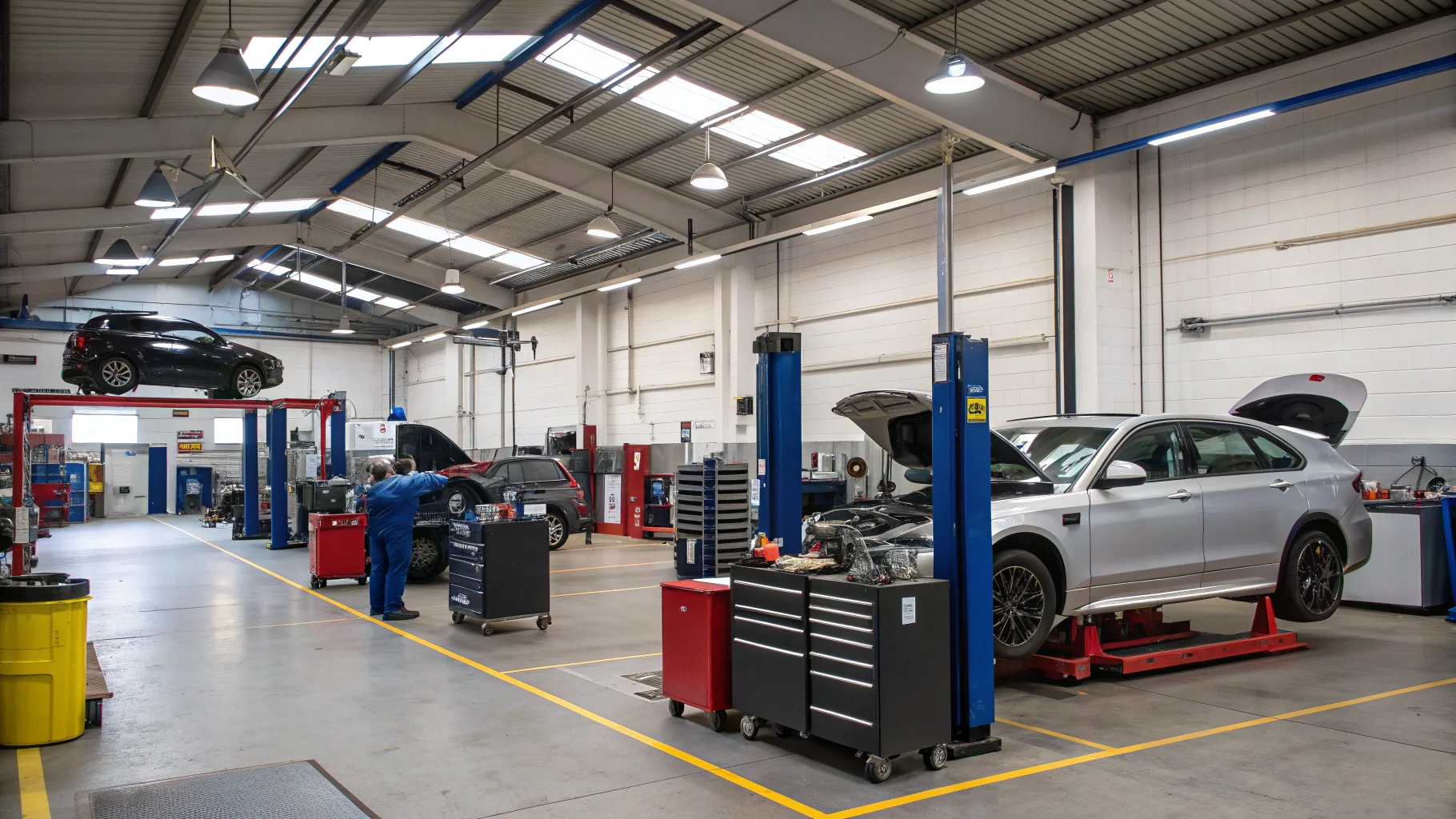 Professional car repair workshop with diagnostic tools and equipment in Birmingham, no humans appears in the image