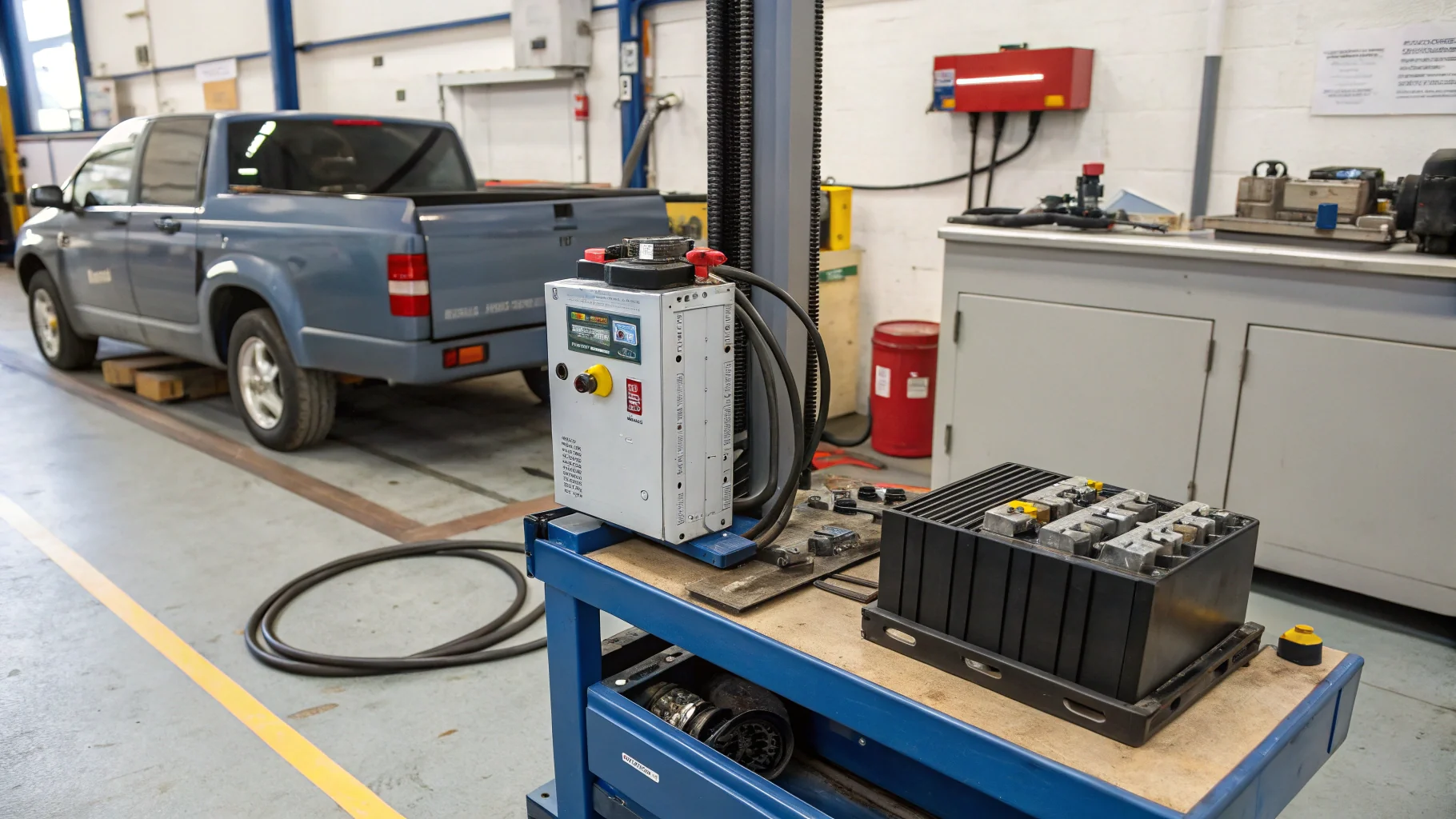 Anti-lock braking system sensor and hydraulic control unit in Birmingham workshop, no humans appears in the image