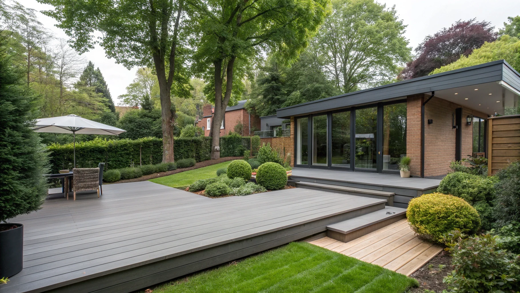 Professional composite deck construction with modern design in Birmingham garden space