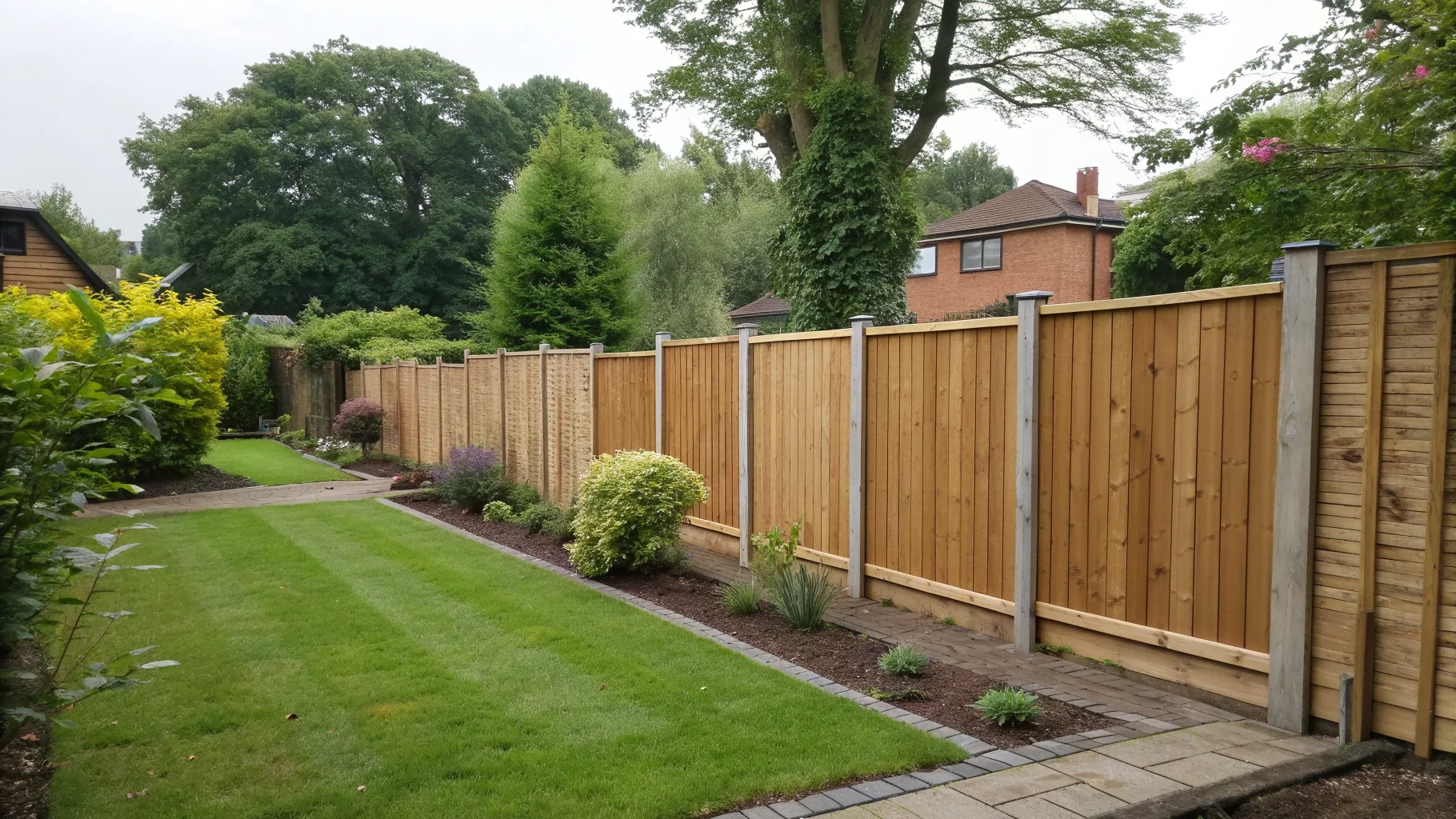 Professional fence installation with wooden panels in Birmingham garden landscape