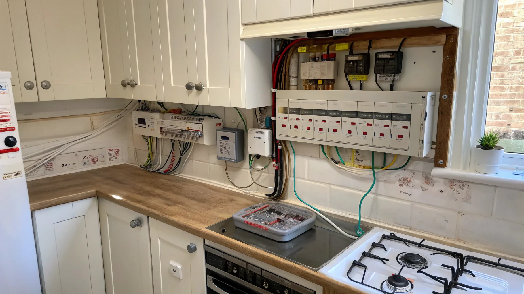 Professional commercial electrical contractors working on emergency rescue project in Birmingham city centre cafe