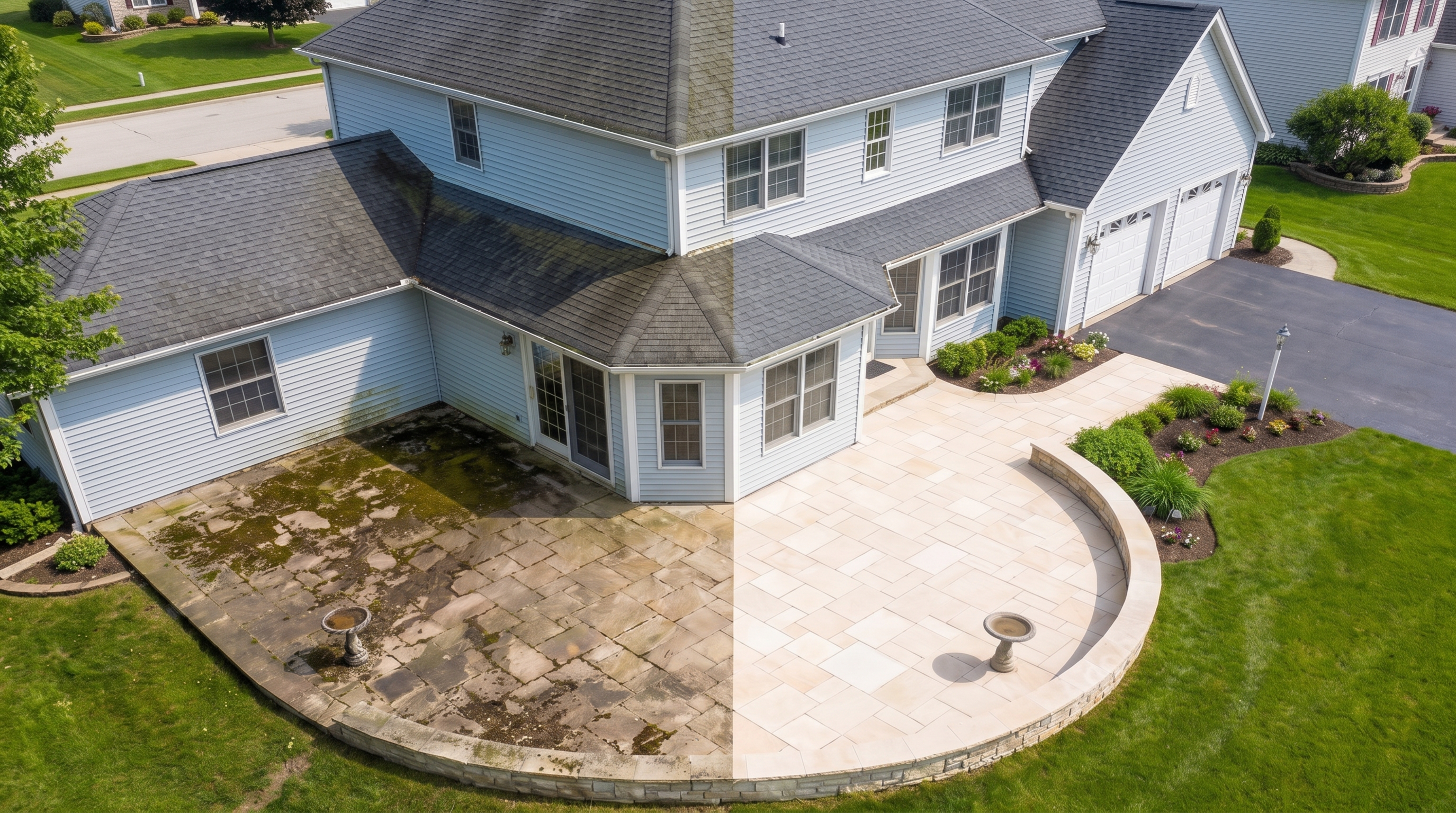 Professional pressure washing operative cleaning a residential driveway in Birmingham