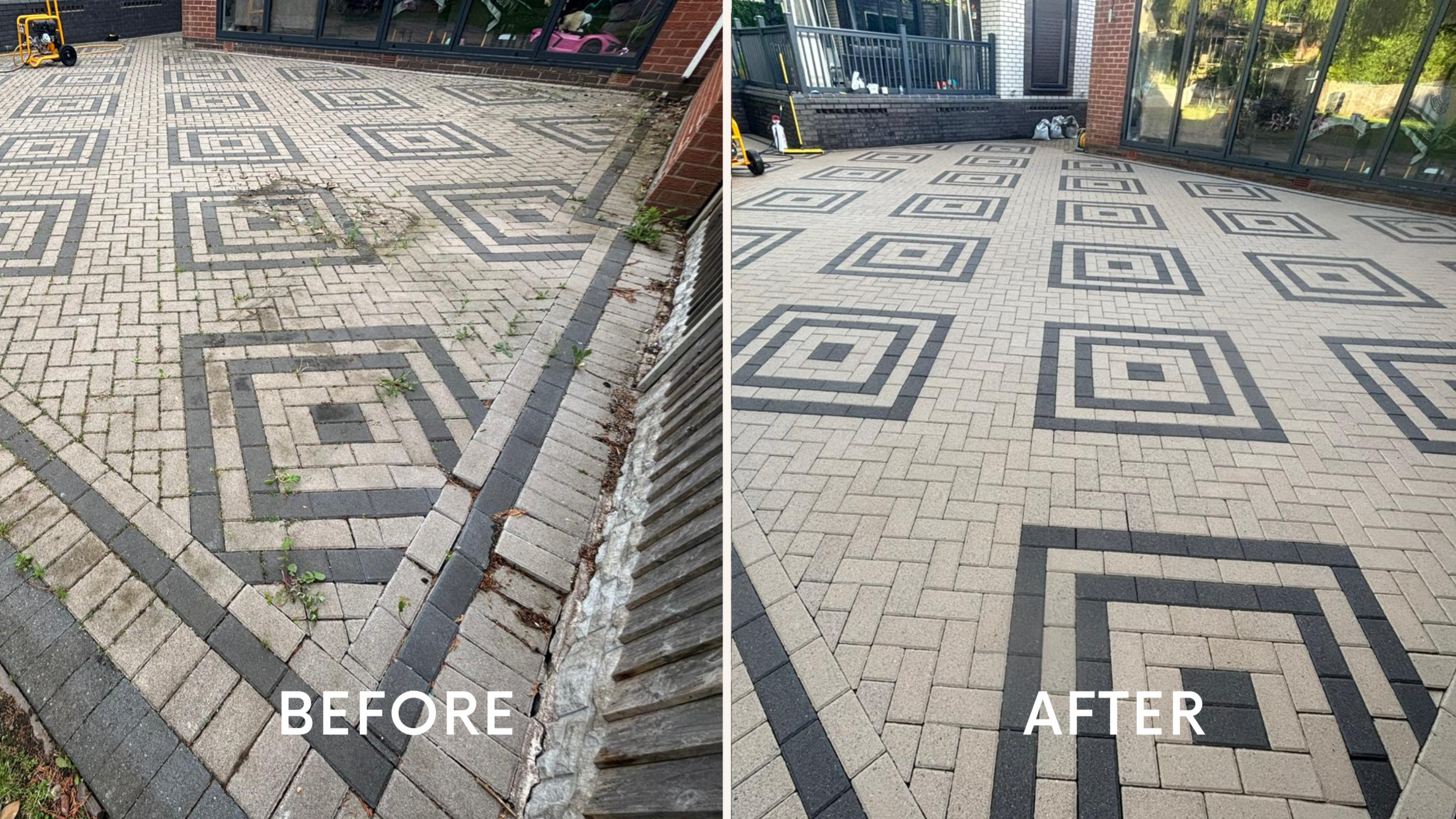 Clean block paving patio in a Birmingham garden after a professional pressure wash