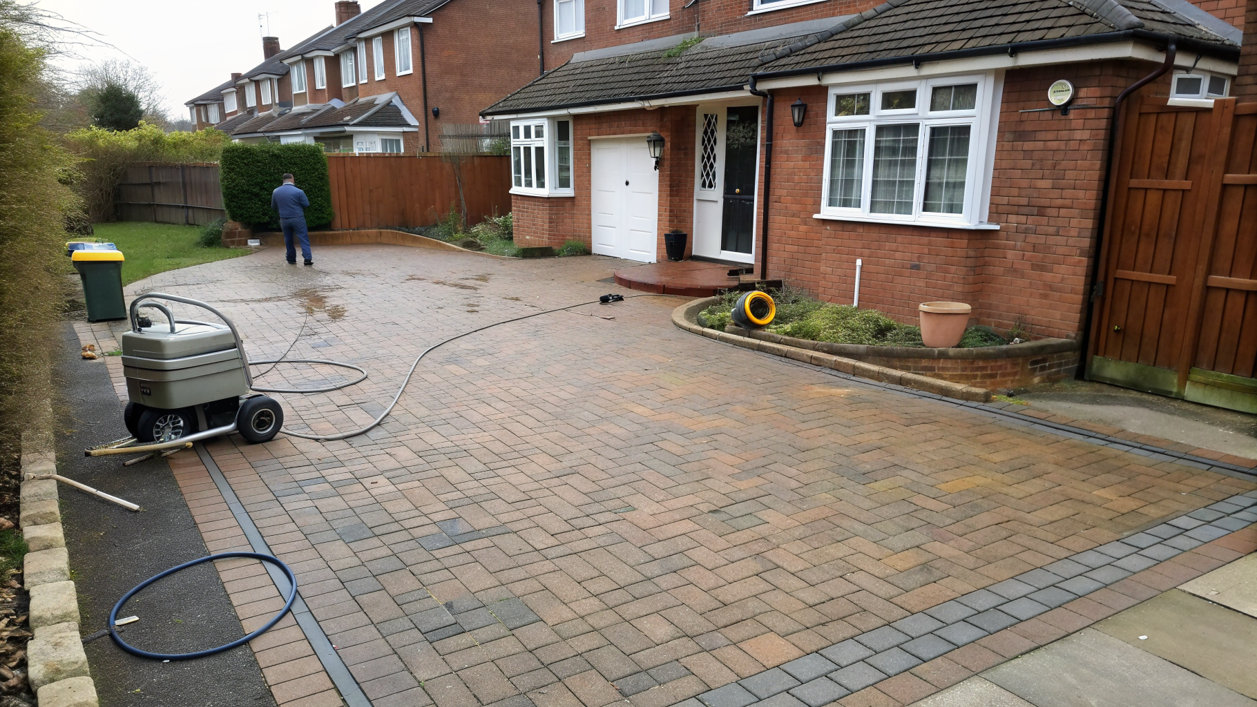 Block paving driveway jet wash in Birmingham clearing weeded sand joints