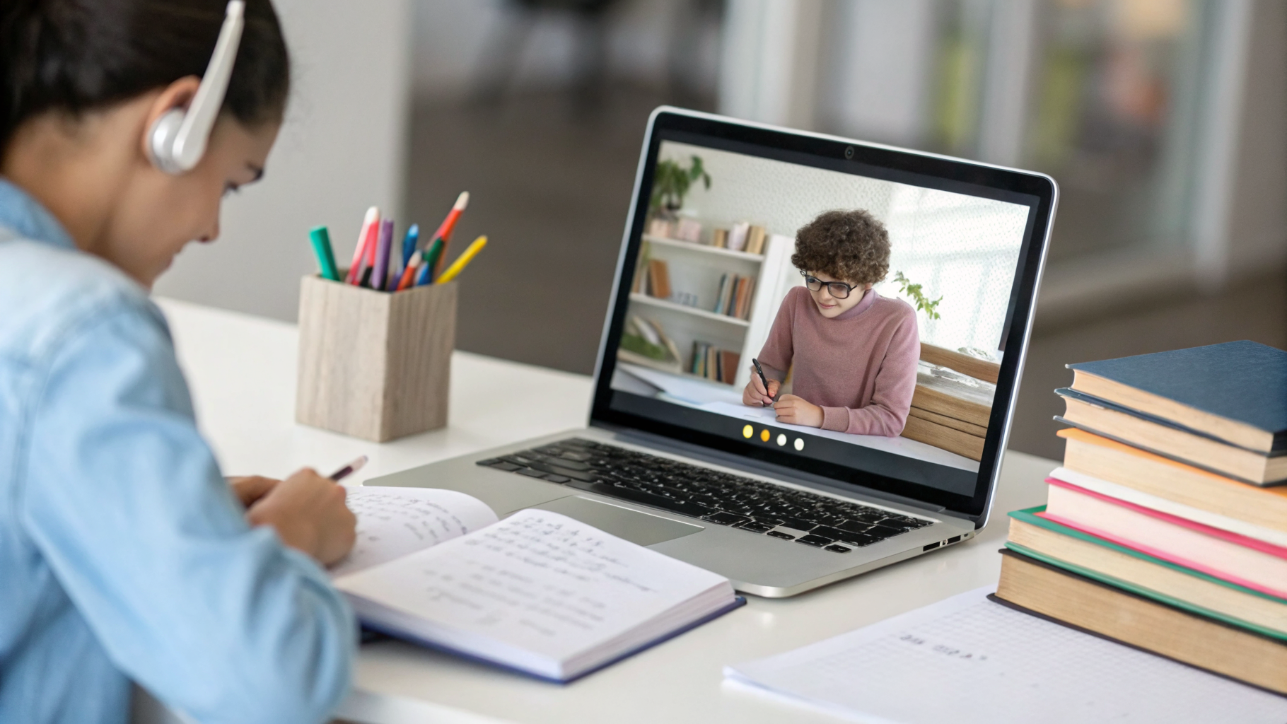 A UK qualified tutor guiding a GCSE student through an online lesson