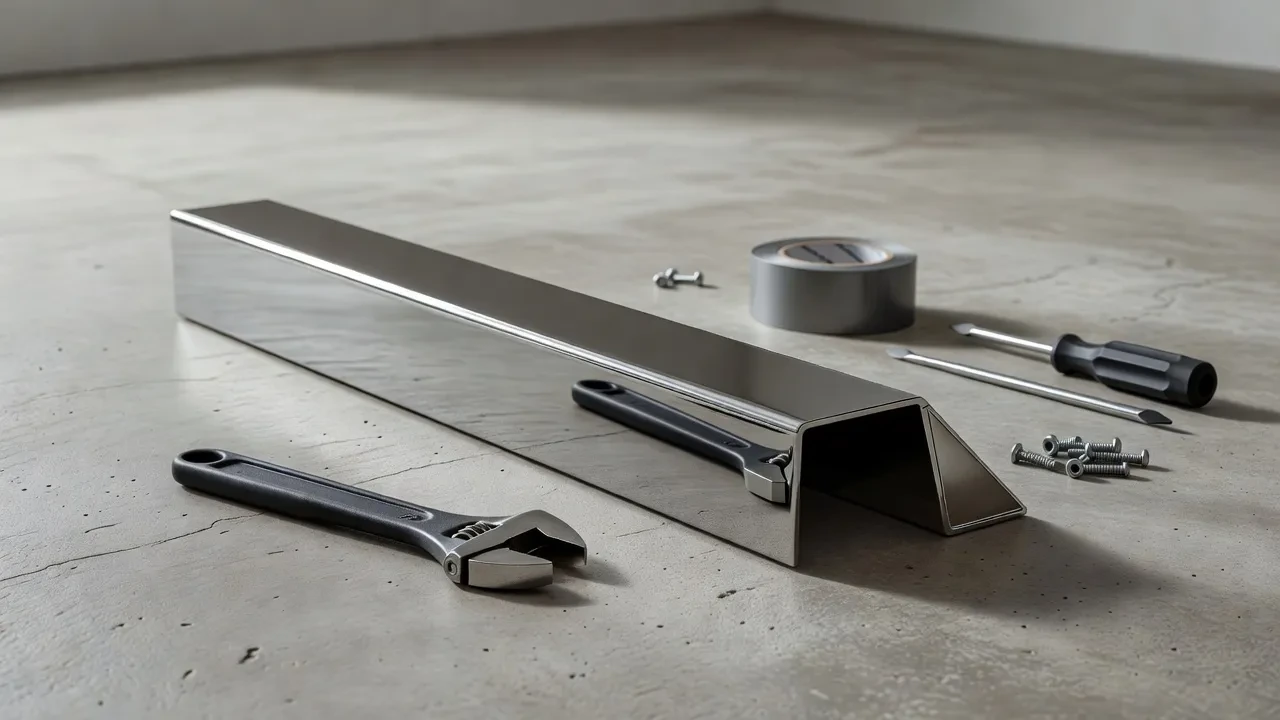 Close-up of a mirror-polished chrome-plated architectural component finished by our team