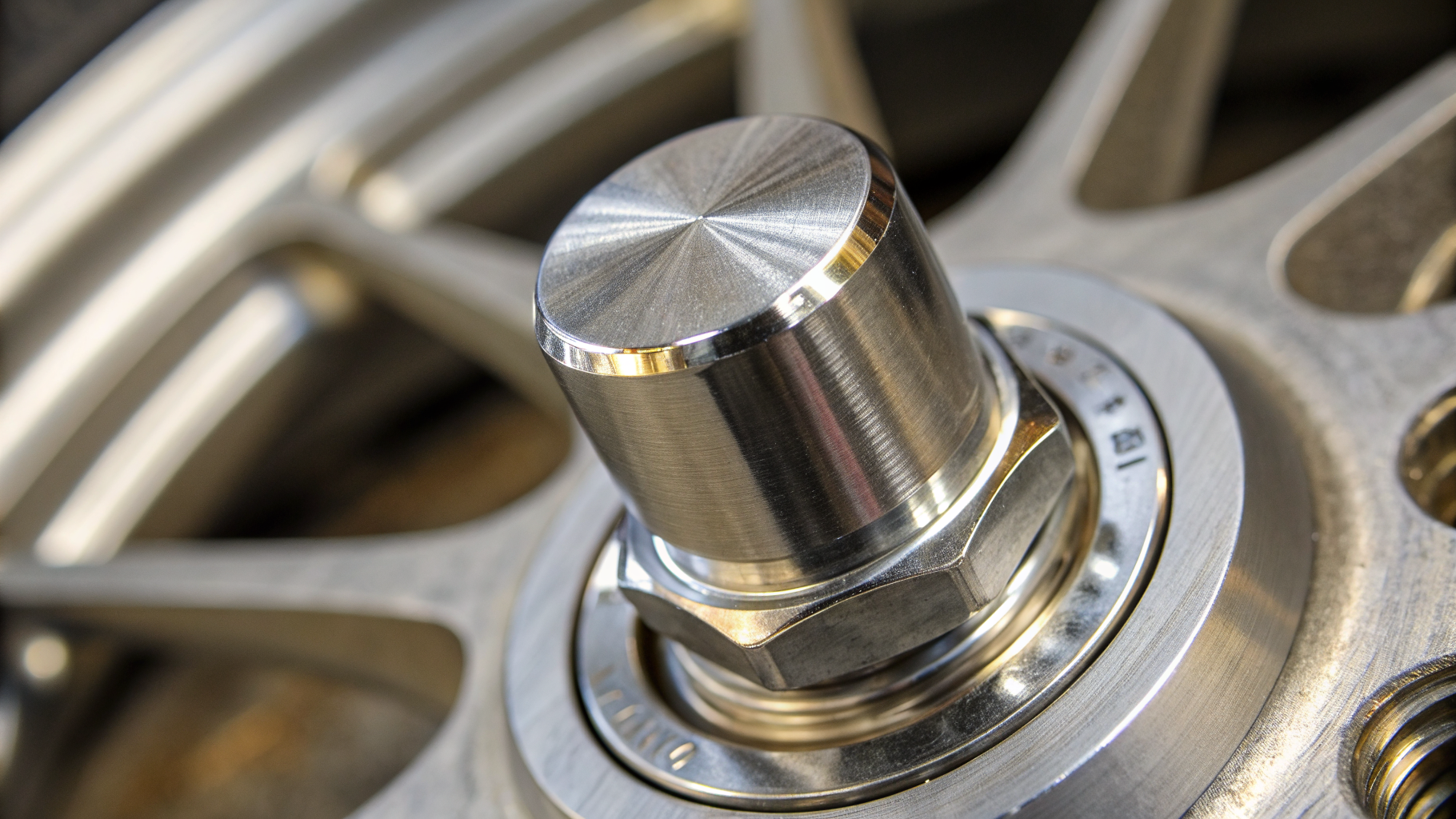 Close-up of a nickel-plated metal component with a smooth, reflective finish